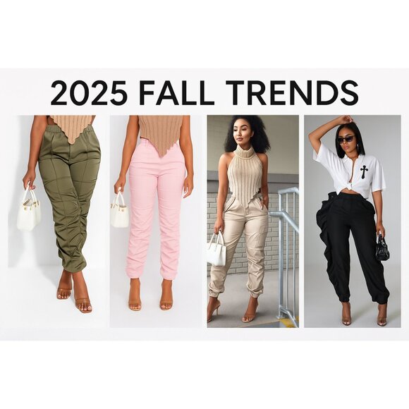 Fall 2025 Ruched Cargo & Statement Pants | Khaki, Pink, Beige & Black Trousers - Picture 1 of 5